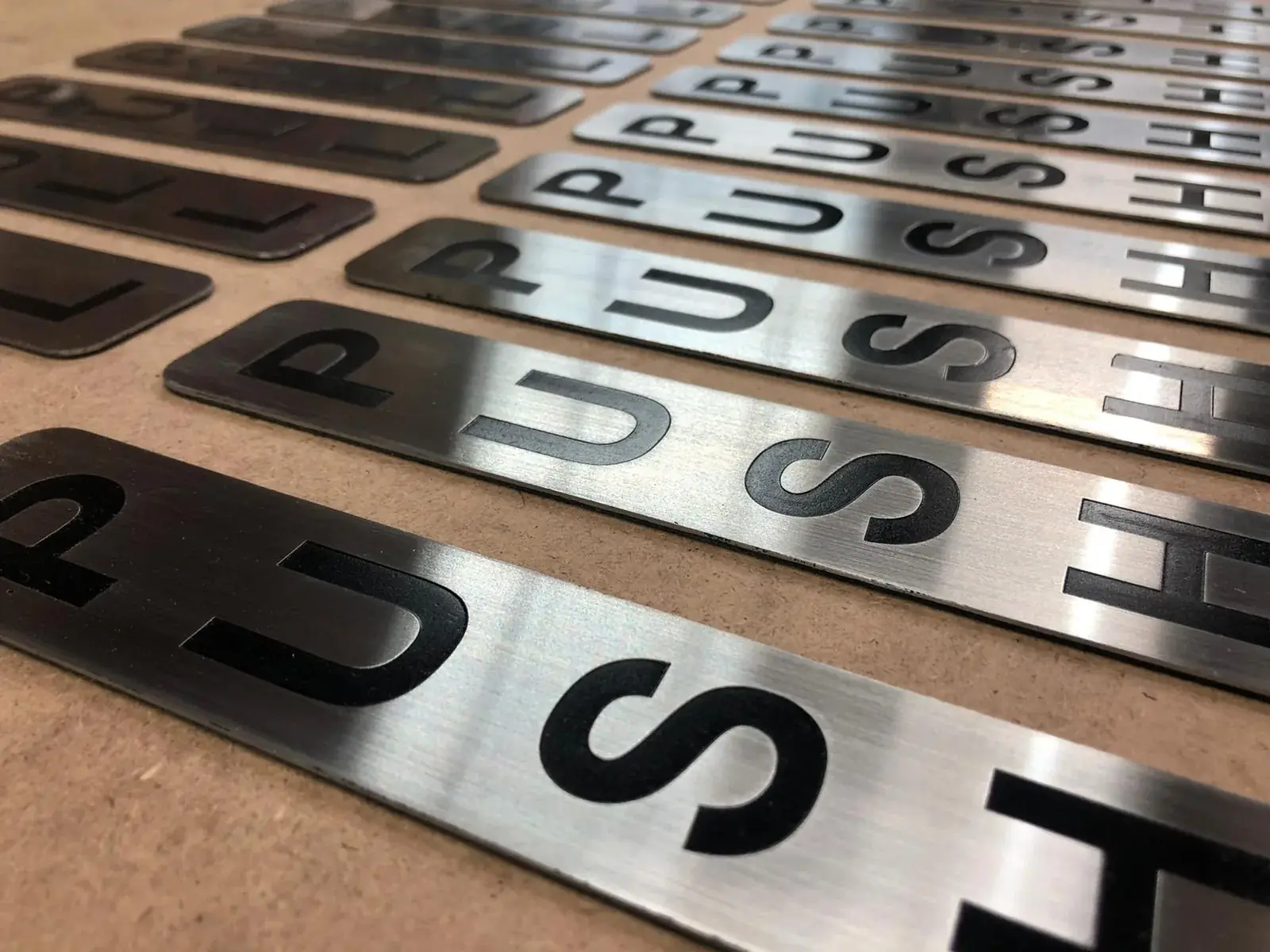 Metallic push door signs with black lettering produced alongside 3D Built-Up Letters — 3D Built-Up Letters example for Stepney E1/E2