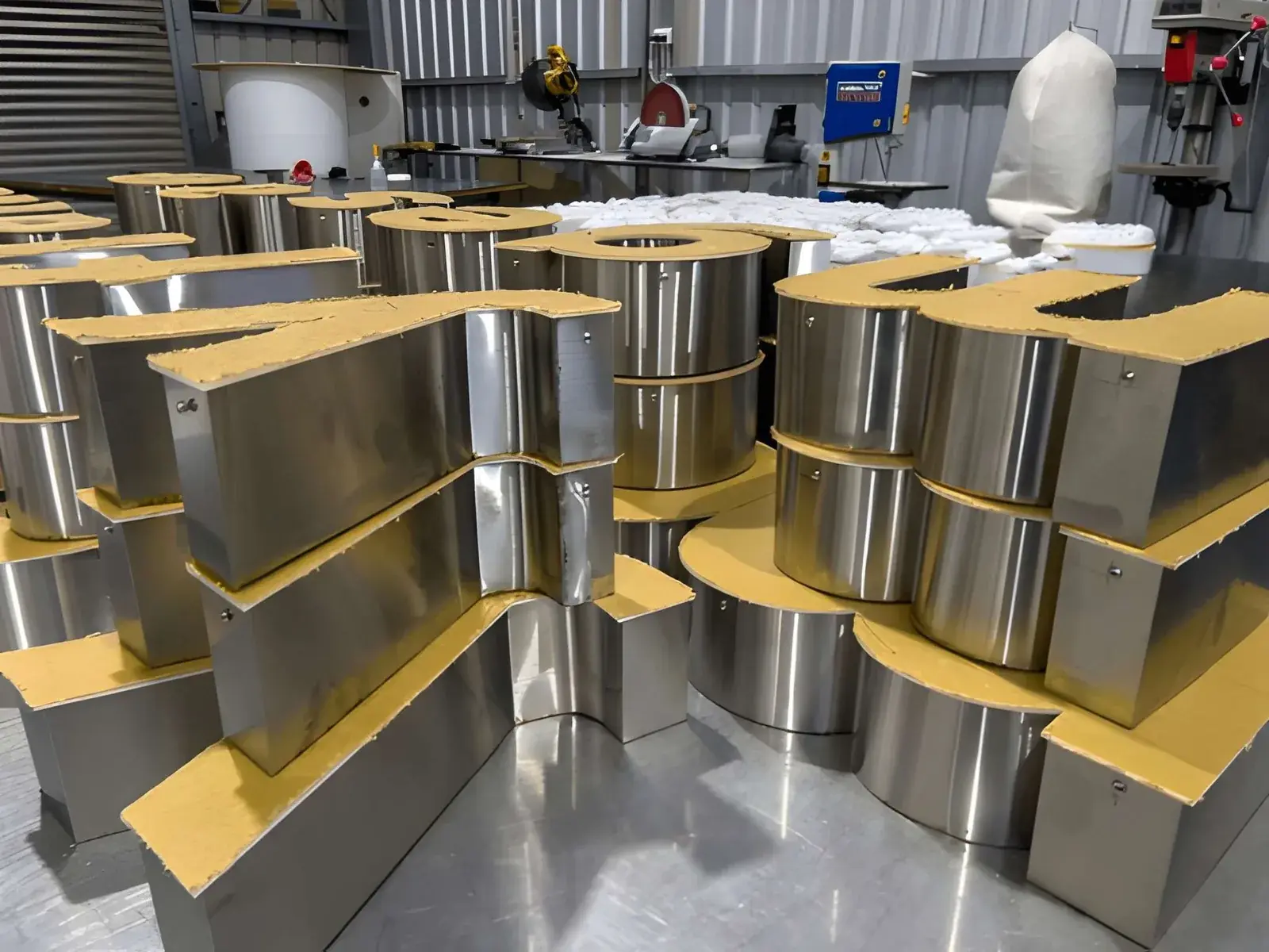 Stainless-steel built-up letters during signage production