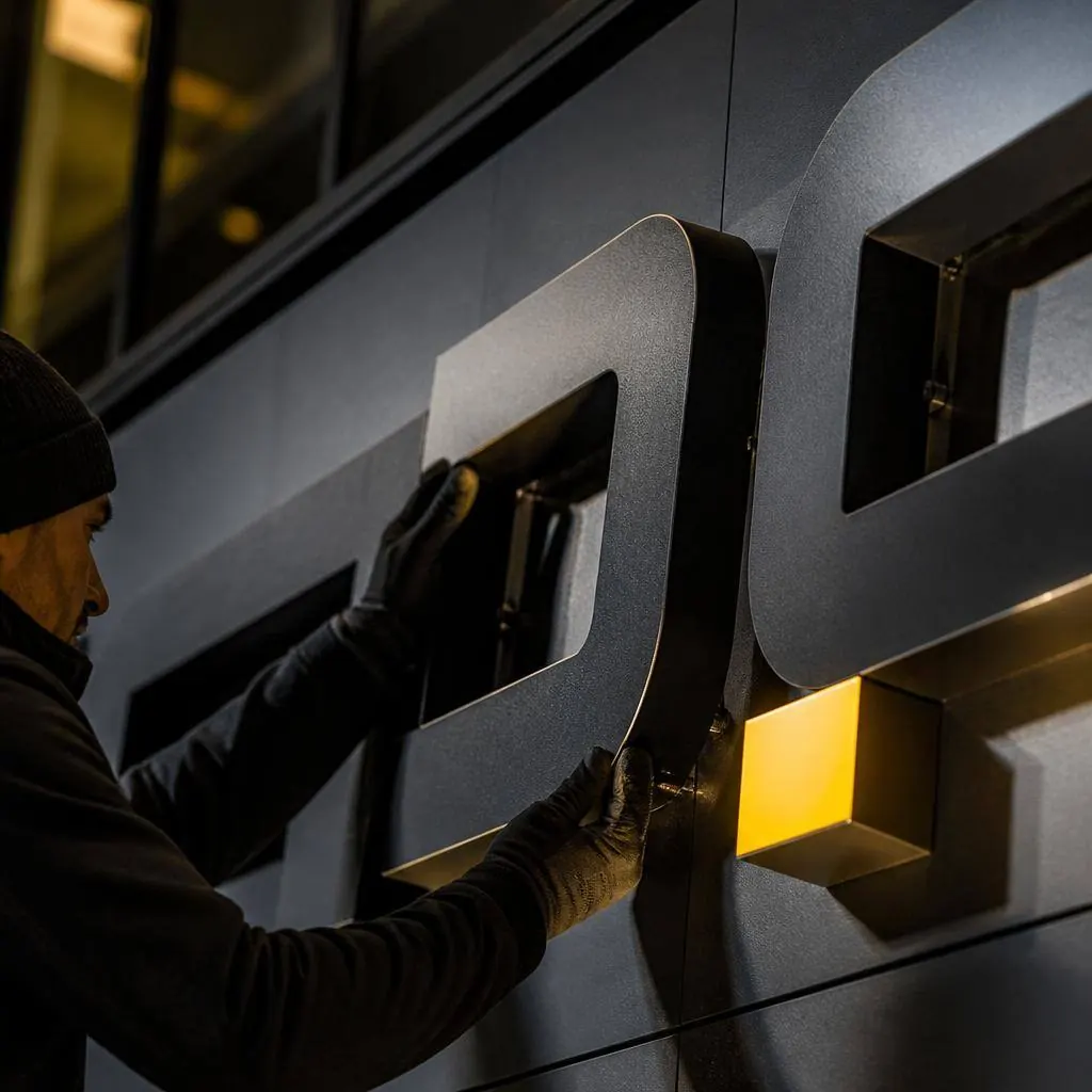 Sign maker fabricating custom commercial signage in a London workshop