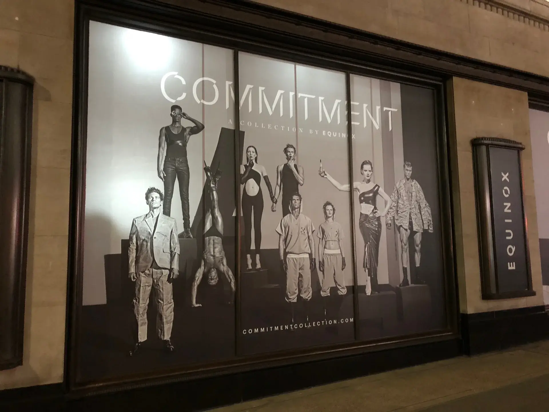 Equinox Commitment group campaign graphic viewed beside branded identity panels