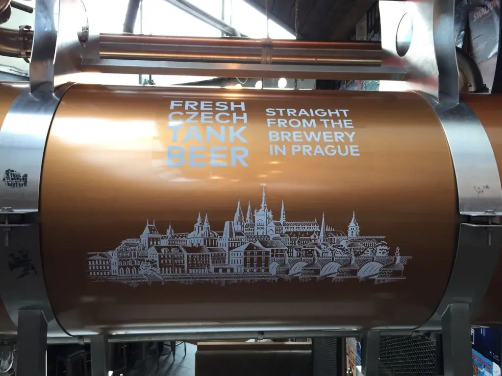 Staropramen Prague skyline vinyl graphic on a copper tank at Indigo Yard, gallery image 27