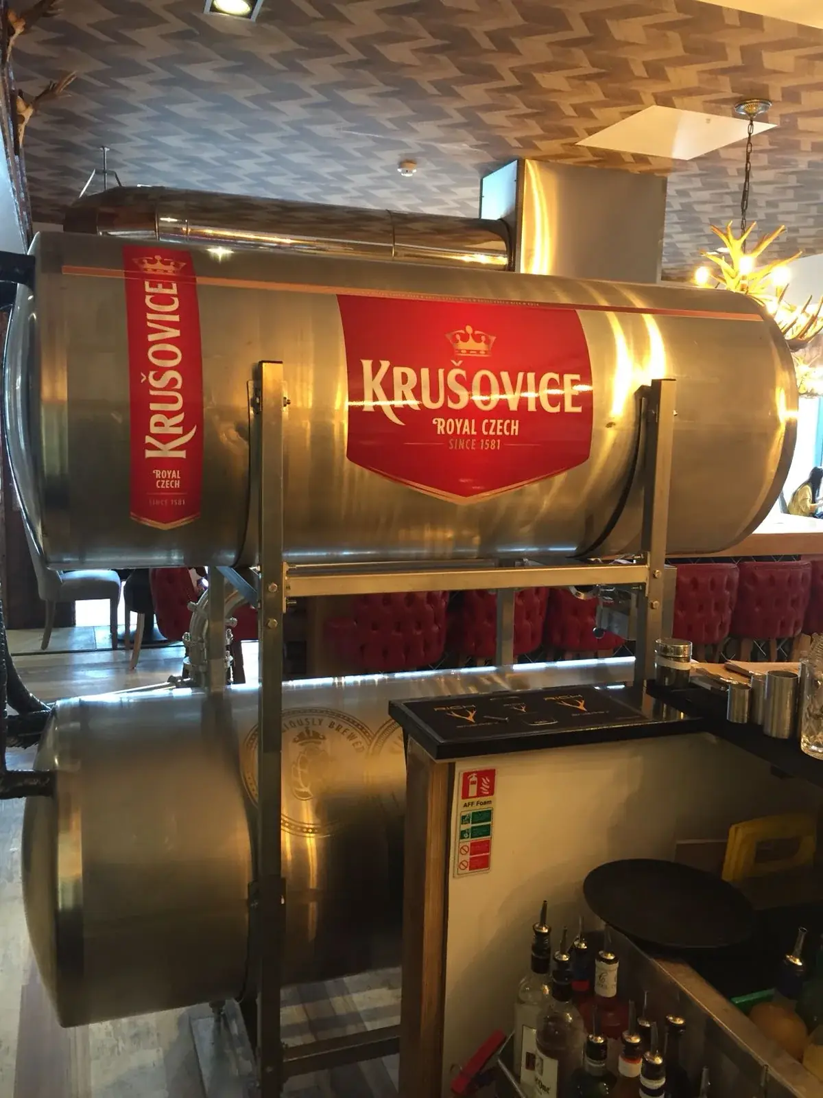 Krusovice tank beer vinyl graphics applied to a gold beer vessel, gallery image 10