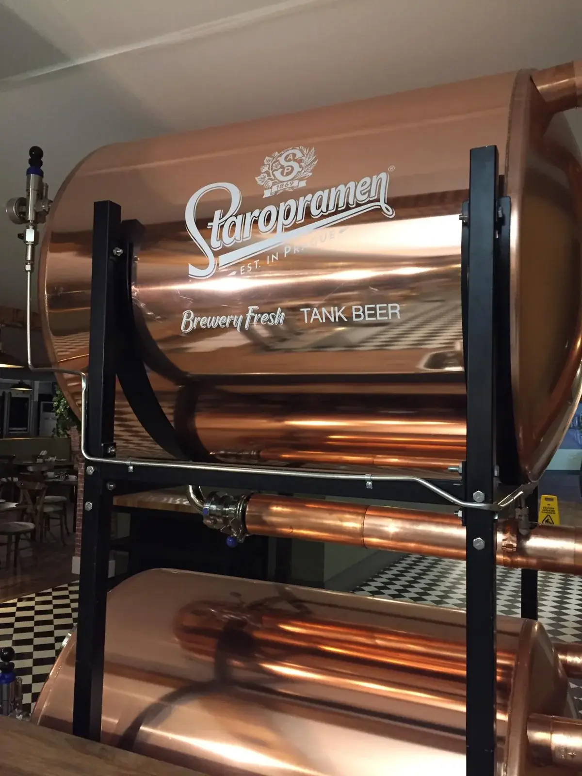 White Staropramen tank beer vinyl lettering on a polished copper vessel, gallery image 4