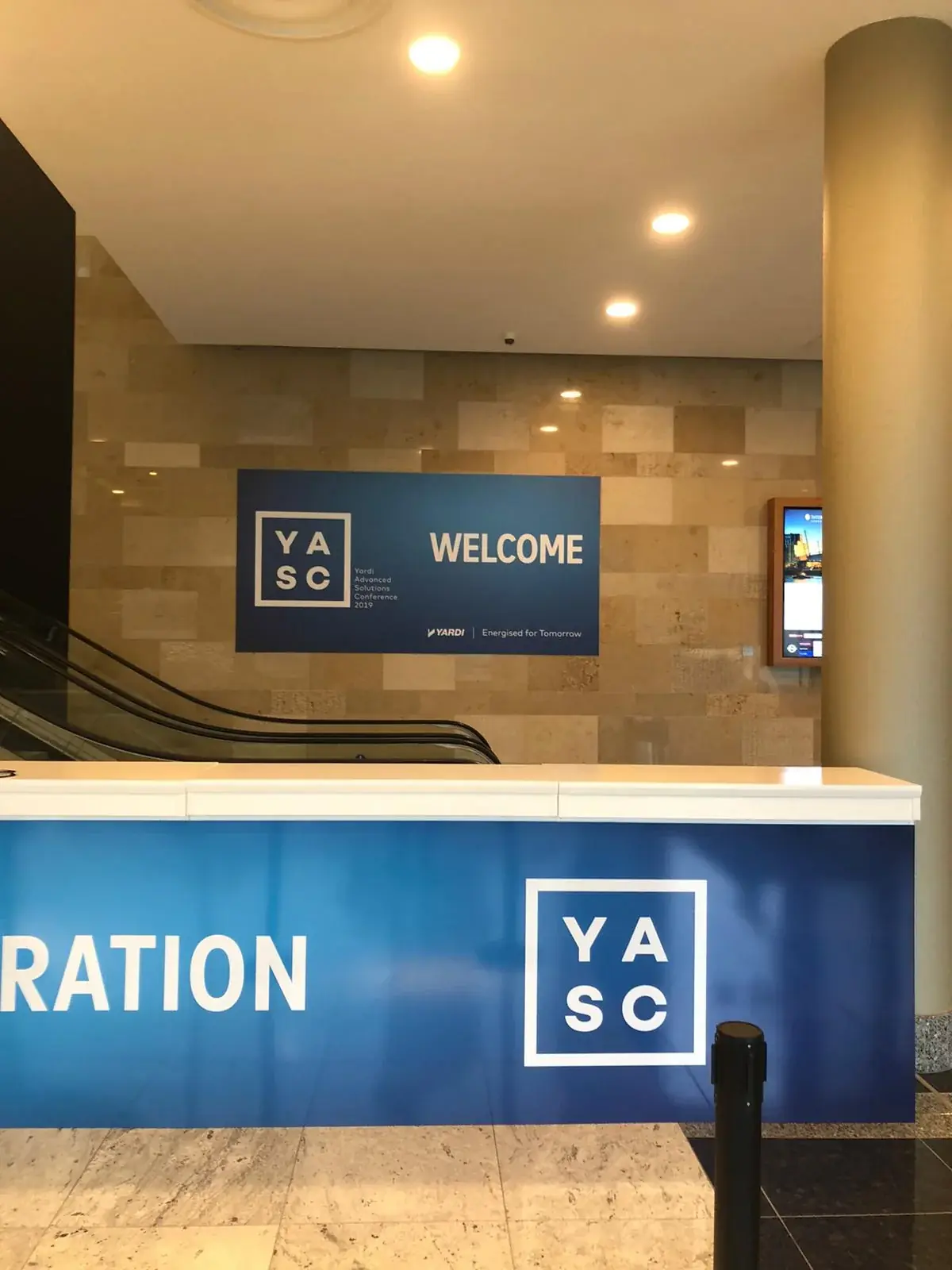 Arora Ballroom doorway with YASC event graphics