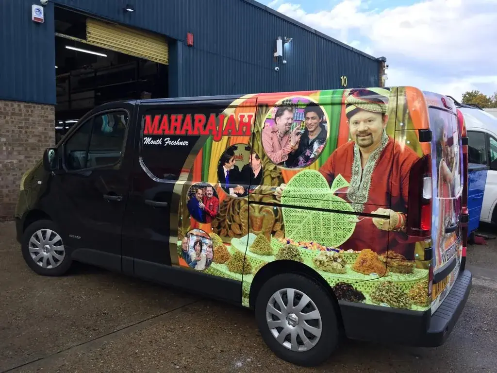 Maharajah food service van side-panel graphics with catering imagery — Van Graphics example for Edgware HA8