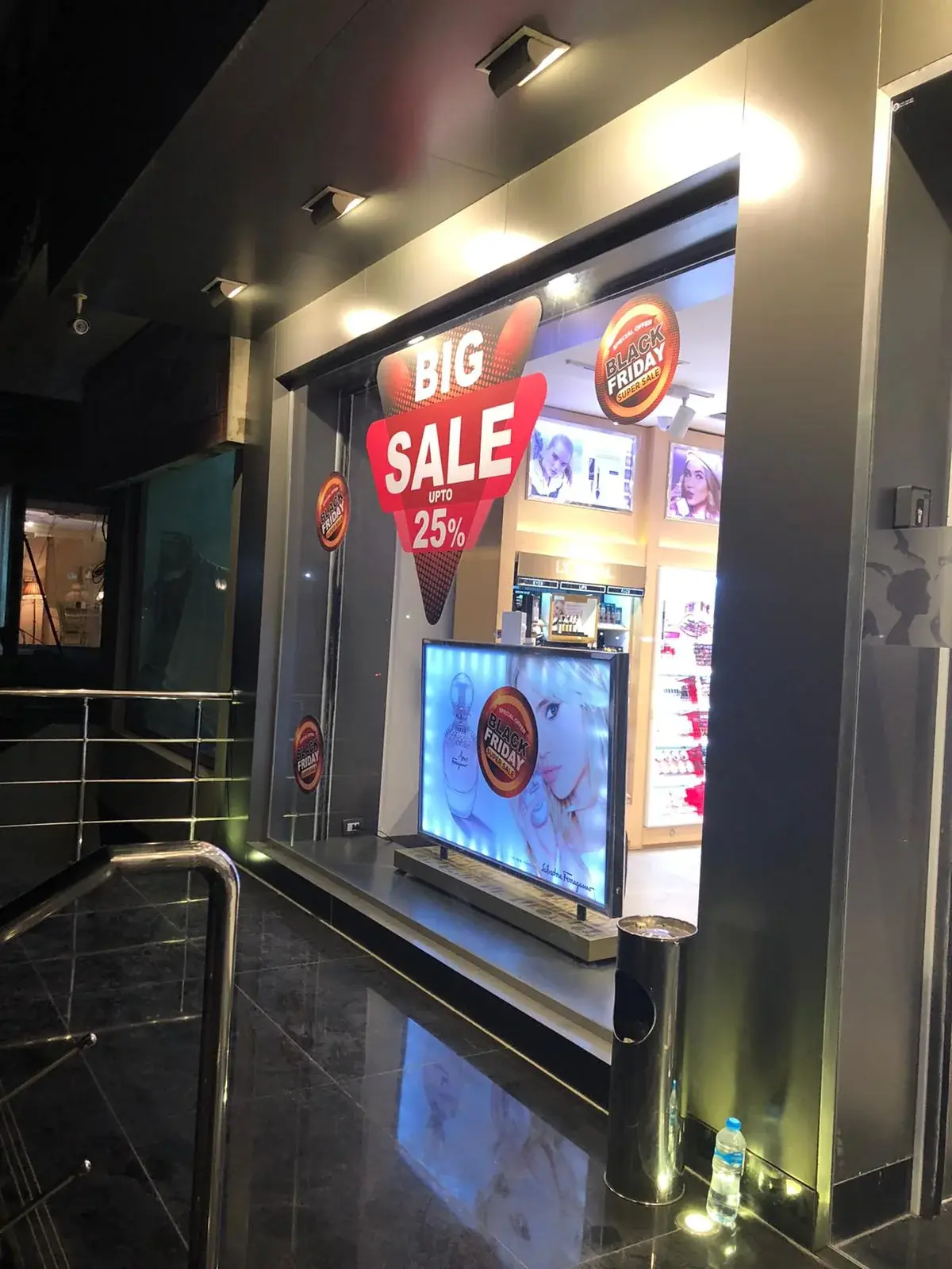 Black Friday shop window with a large Big Sale up to 25 percent promotional graphic